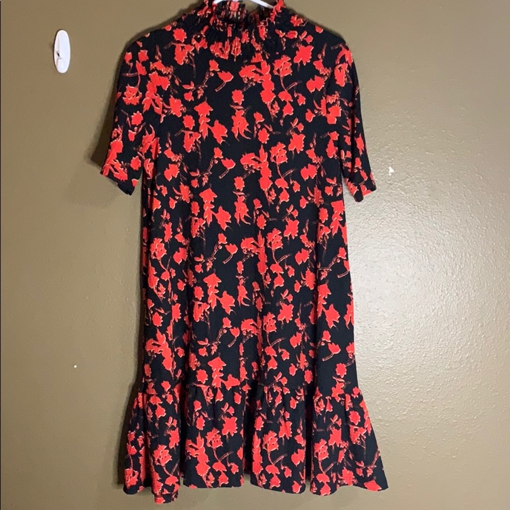 Zara mock neck drop hem short sleeve dress